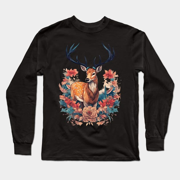 Deer Artwork Long Sleeve T-Shirt by animegirlnft